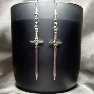 Handmade Silver Sword Dagger Earrings Gothic Gift Jewellery Fashion Accessory • $5.60