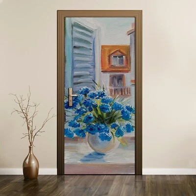 £48.95 • Buy Self-Adhesive Door Sticker Mural Oil Painting Flowers Rooftop Picture