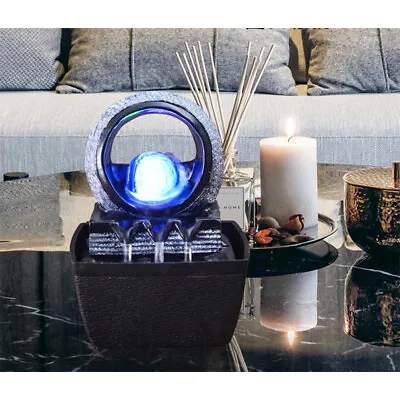 Tabletop Water Fountain Zen Meditation Indoor Waterfall Feature With LED Light • $19