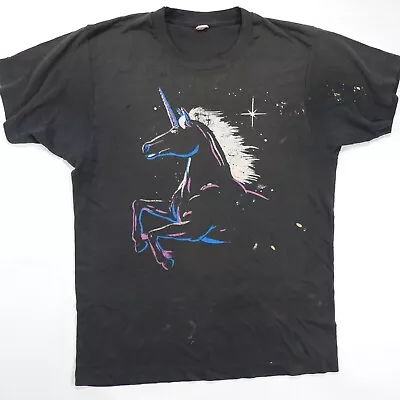 Vintage Stedman Single Stitch Unicorn T Shirt Black Men's M THRASHED DESTROYED • $19.95