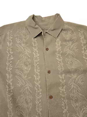 Tommy Bahama Shirt Men's L Green Floral 100% Silk Cuban Bowling Style Hawaiian • $19.91