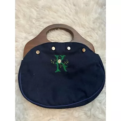 Vintage Handmade Purse Handbag With Embroidered Initial K Wood Handle • $25