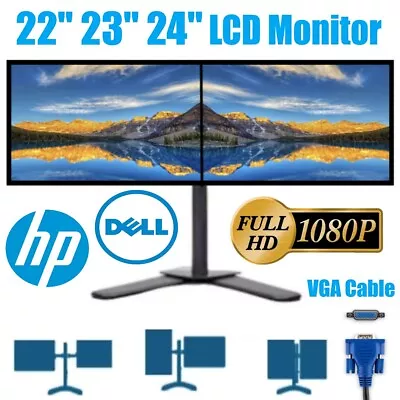 HP DELL 22  23  24  FHD1920x1080p LCD Widescreen Monitor Dual Stand W/VGA Cable • $45.99