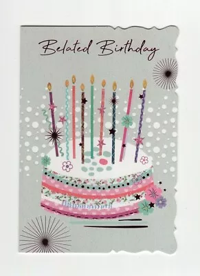 Belated Birthday Card For Her Pink Birthday Cake Theme Colour Insert  • £2.09