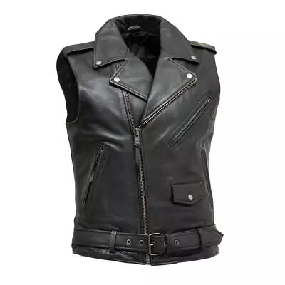 Men's Motorcycle Vest Rockin- A Symetrical Mc Leather Vest By Firstmfg • $253.81