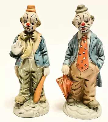 Set Of 2 Circus Clown Figurines Vintage Ceramic/Porcelain 7 1/2  Tall From UCGC. • $16.95