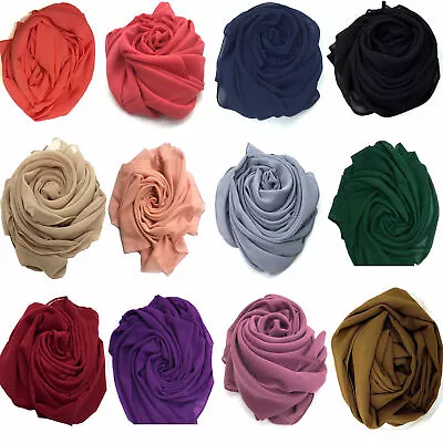 Elegant High Quality Chiffon Hijab Scarf  Sarong Shawl Wrap Plain Maxi • £3.49