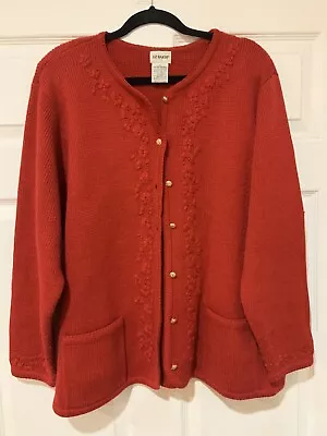 Vtg Liz Baker Sz 1X Women’s Red Cardigan Sweater  W/Gold Buttons  • $12.99