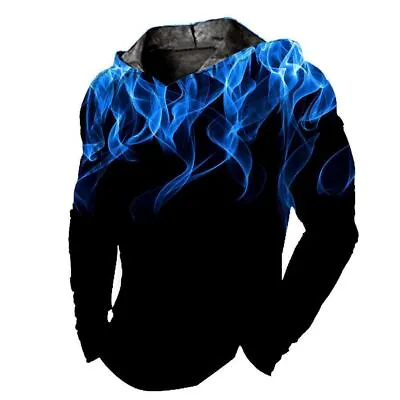 Men Hoodie Pullover Hooded Blue Smoke Black Vintage Sweatshirt Soft LightWeight • $19.98