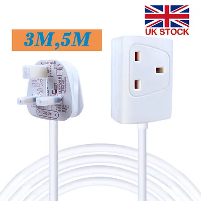 1 Way Gang Single Socket Mains Electric Extension Lead 2/3/5m Cable 13A UK Plug • £9.99