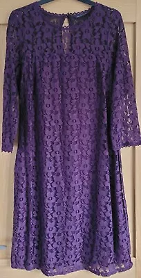  M&S  Lace 3/4 Sleeve Shift Party/Occasion Dress Deep Purple 12 Ex Con Worn Once • £12