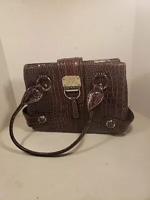 $19.59 • Buy Brown Patent  Leather Tote Handbag Purse LR Linear