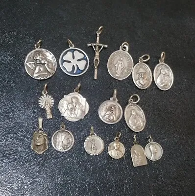 Lot Of 16 Vintage Or Antique Silver Christian Religious Unique Charm & Pendant • $329