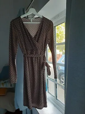 H&M Maternity Dress Size M Autumn/Winter Brown M Stretch Wrap W. Belt Long Sleev • £8