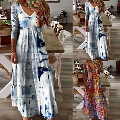 Boho Women V Neck Long Sleeve Casual Maxi Dress Ladies Party Holiday Long Dress • $33.89