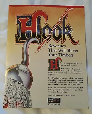 Hook Original Pinball Machine Flyer 1992 Data East NOS Nice! • $14