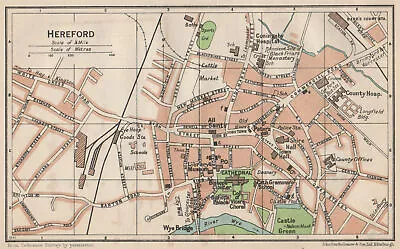 HEREFORD. Vintage Town City Map Plan. Herefordshire 1950 Old Vintage Chart • £4