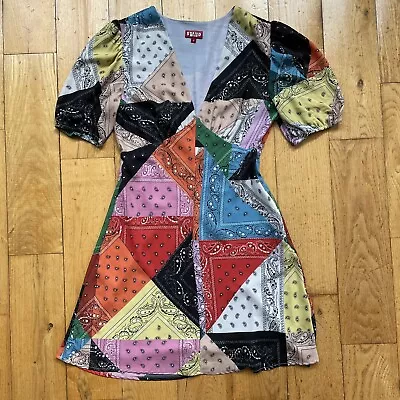 $98 • Buy Staud Milla Mini Dress Women's Size 6 Colorful Bandana Print V Neck Short Sleeve