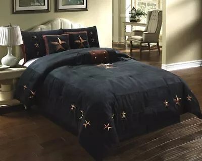 Black Brown Cowboy Star Western 7 Pc Comforter Set Twin Full Queen Cal King Bed • $225.90