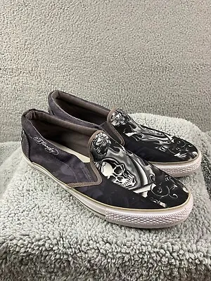 Ed Hardy Shoes By Christian Audigier Mens 10.5 Laceless Slip-On Black Casual • $24.42