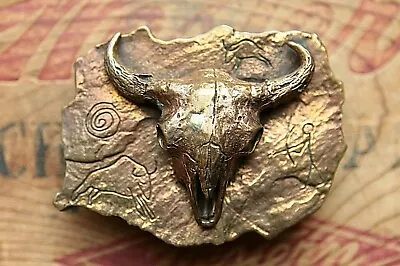 Vtg Wm.A. Moore Rare Solid Bronze Bull Buffalo Skull Cowboy Western Belt Buckle • $348