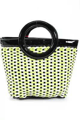 Solid & Striped Womens Woven Vinyl Circle Tote Bag Lime Green Black • $2.99