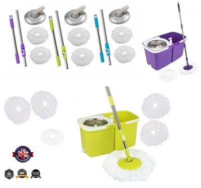 £7.99 • Buy Easy 360° Magic Rotating Spin Mop Bucket And Handle With 2pcs Microfiber Heads