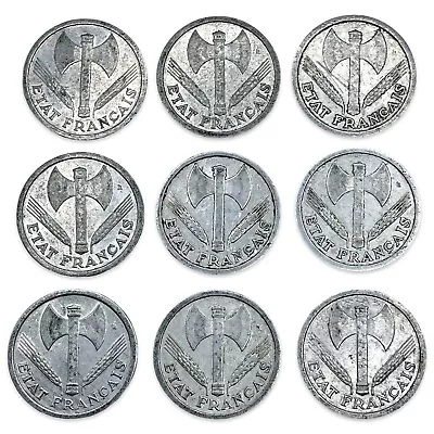 Lot Of 9 WWII Vichy France 2 Francs Coins - 1943 #FR408D1 • $10