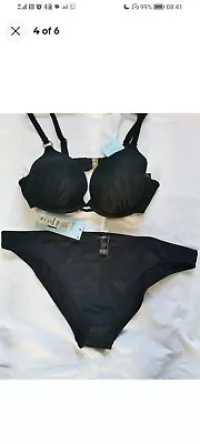   M&S  Underwired Padded Plunge Bikini  Set   38DD& 16  Black Spf50  • £13.99