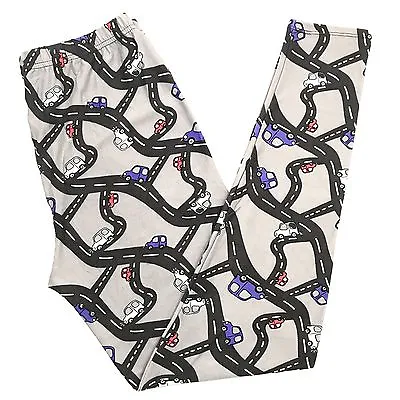 Buttery Soft Road Map Cars Track Leggings Tall & Curvy XL Plus Cars Map Track TC • $25.99