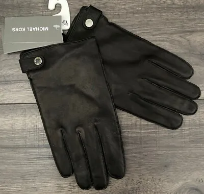 Michael Kors Black Leather Touch Gloves Size M Retail Bnwt • $93.26