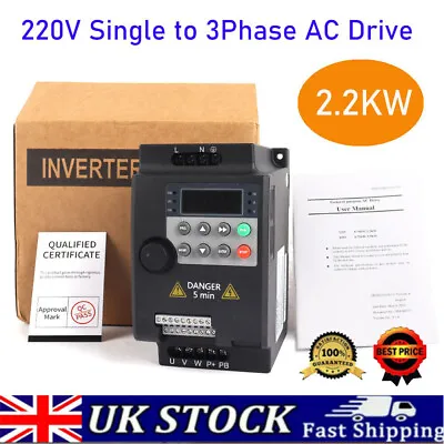 2.2KW 3HP 220V Variable Frequency Drive Inverter Converter VFD Single To 3 Phase • £69.88