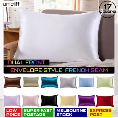 $9.99 • Buy 2 Pcs Satin Silk Pillow Cases Cushion Cover Bedding Home Decor' Smooth Soft NEW