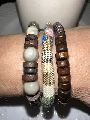 J CREW Wood Bead Marble Pooka Hemp Floral COMBO Set Of 3 Bracelet NWOT New 💗237 • $39