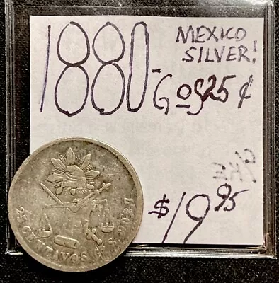 1880 Mexico GoS  25 Centavos Silver World Coin. ENN Coins. • $19.95