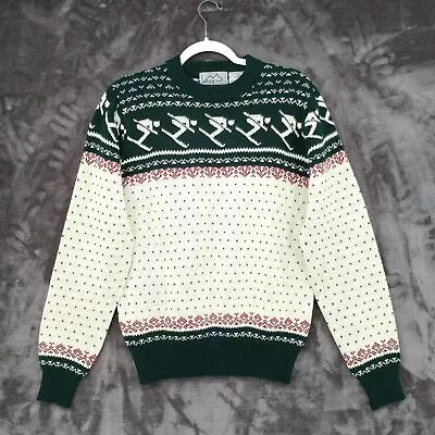 BOG Sport Vtg Acrylic Knit Crewneck Fair Isle Ski Themed Pullover Sweater Medium • $16.99