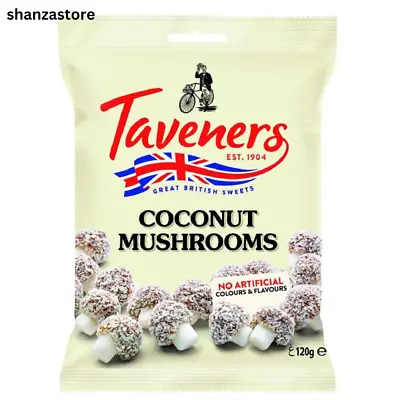 Taveners Coconut Mushrooms 120g | Great British Sweets Pack Of 2 | UK Dispatch • £5.99