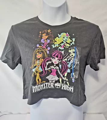 Monster High Women's T Shirt Cropped Short Sleeve Graphic Black Size Large • $8.97