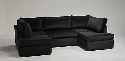 Black Plush Velvet High Back U Shape Corner Sofa - Sofa Scene Exclusive Uk Made • £250