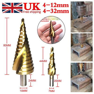 2X Spiral Groove Step Taper Titanium Hole Center Drill Bit Tool Cone Hole Cutter • £10.99