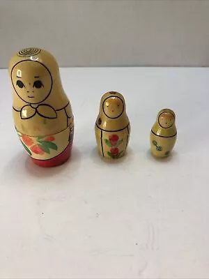 Vintage 1980's Russian Babushka Nesting Dolls Set X3 Wood Hand Painted See Pics • $11.20