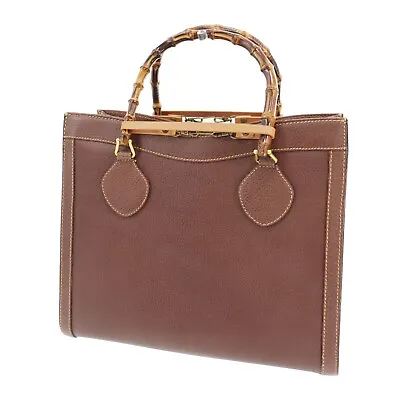 GUCCI Bamboo Used Handbag Brown Leather Vintage #CF804 S • $289