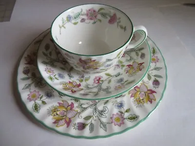 MINTON Haddon Hall CHINTZ GREEN TRIO Cup/Saucer/Plate Bone China Made In England • $32