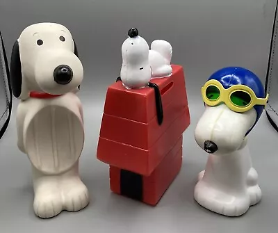 Vintage 1960s Snoopy Bank Soap Dish & Bubble Bath Container - Lot Of 3 • $8.74