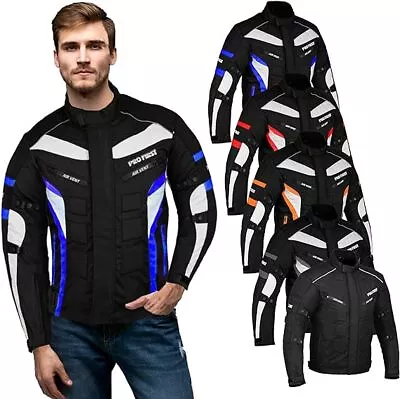 Men Motorcycle Jacket Motorbike Riding Waterproof Cordura Textile Bike Armour UK • £49.99