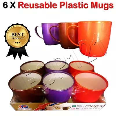 £8.89 • Buy  6 X Reusable Plastic Mugs Drinking Cups Coffee Tea Camping Kid Colourful Mugs 