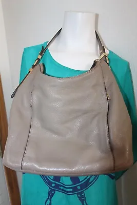 Michael Kors MK Pebbled Leather Handbag Large Satchel Shoulder Bag Grey Gold • $19.50