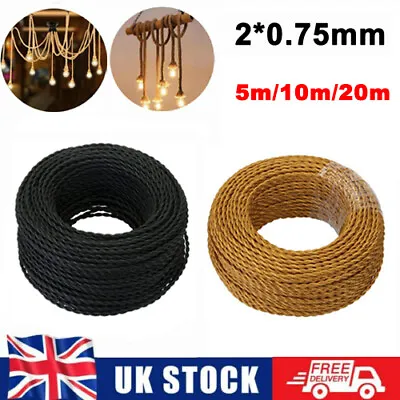 5m/10m/20m Twist Braided Fabric Wire Core Electric Light Cable For DIY Lamps • £7.99