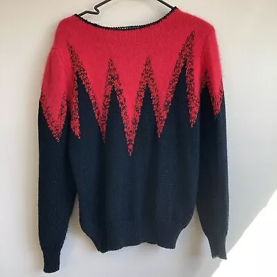 Vintage Cezanne Sweater Pullover Angora Lambswool Blend Red Black Women’s Size M • $25