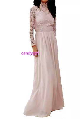 New John Zack Pink Maxi Dress weddingsproms Lace Top High Neck Chiffon Skirt  • £28